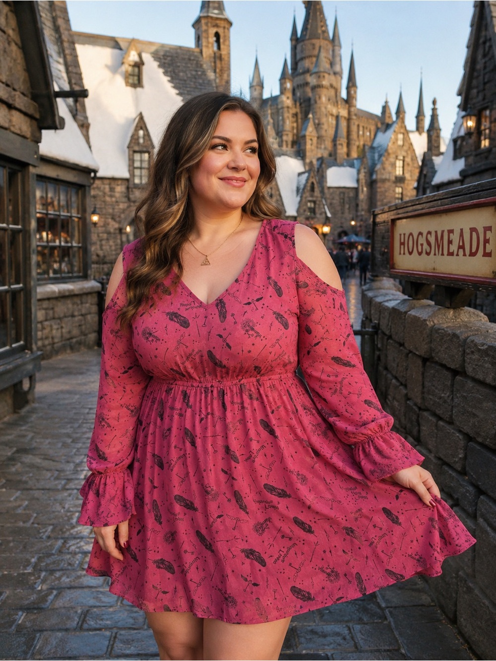 Hot Topic Harry Potter Cold Shoulder Dress Wizarding World feather Whimsigoth 2X